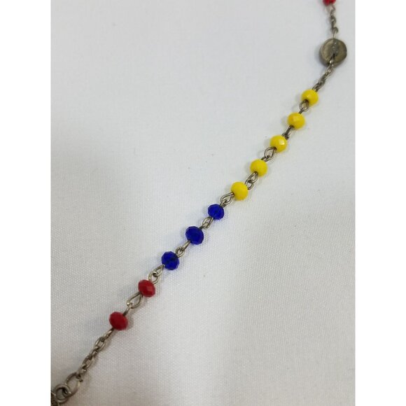 Vintage Rosary St Benedict and Lady of My Guadelupe Red Blue Yellow Beads - Picture 7 of 8